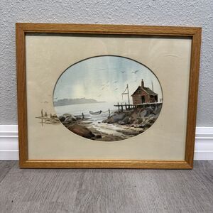 Keith Hoffman Signed Original Watercolor Pier Ocean Scene Pennsylvania Artist